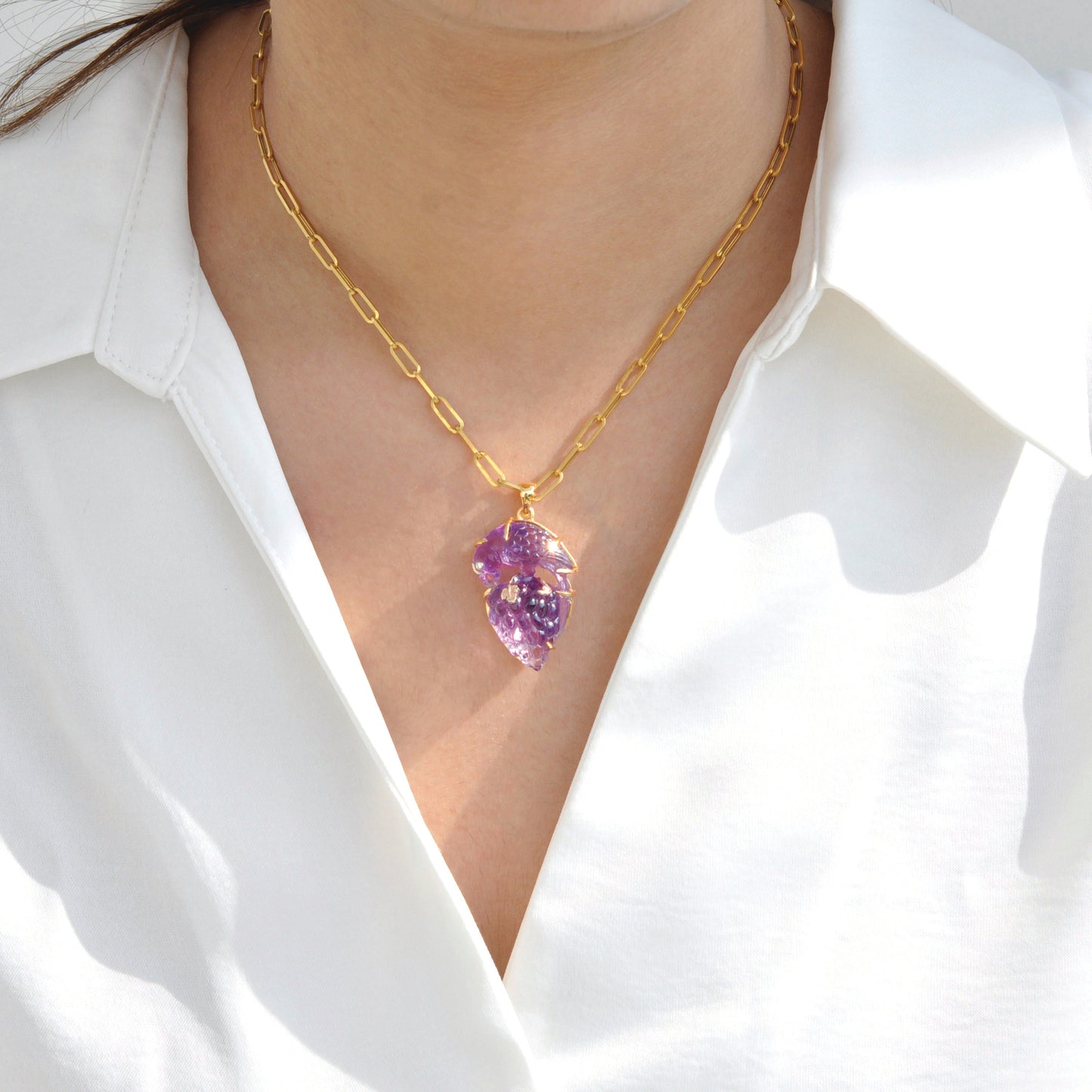 Hand-Carved Amethyst Bird Diamond Pendant