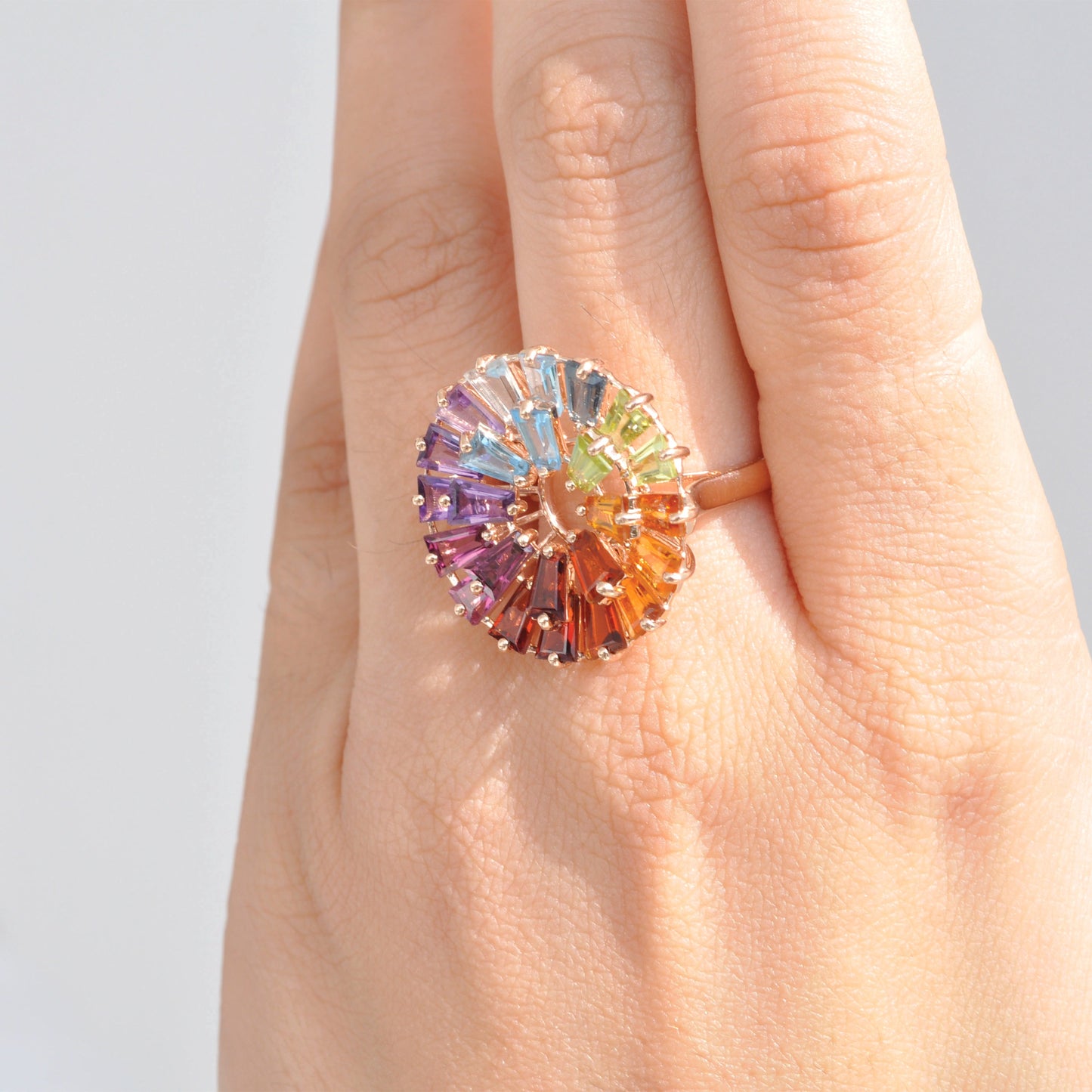 Multicolor Rainbow Double Layer Circle Prong Ring