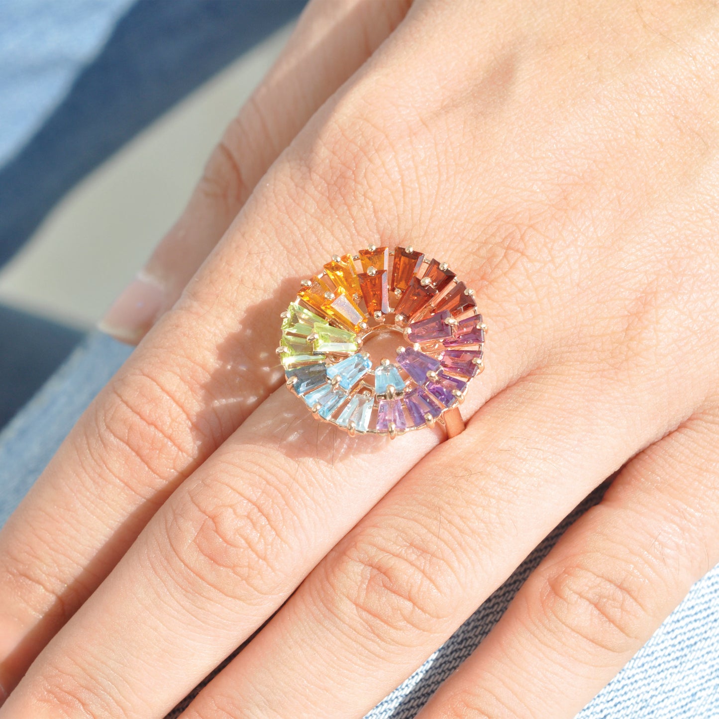 Multicolor Rainbow Double Layer Circle Prong Ring