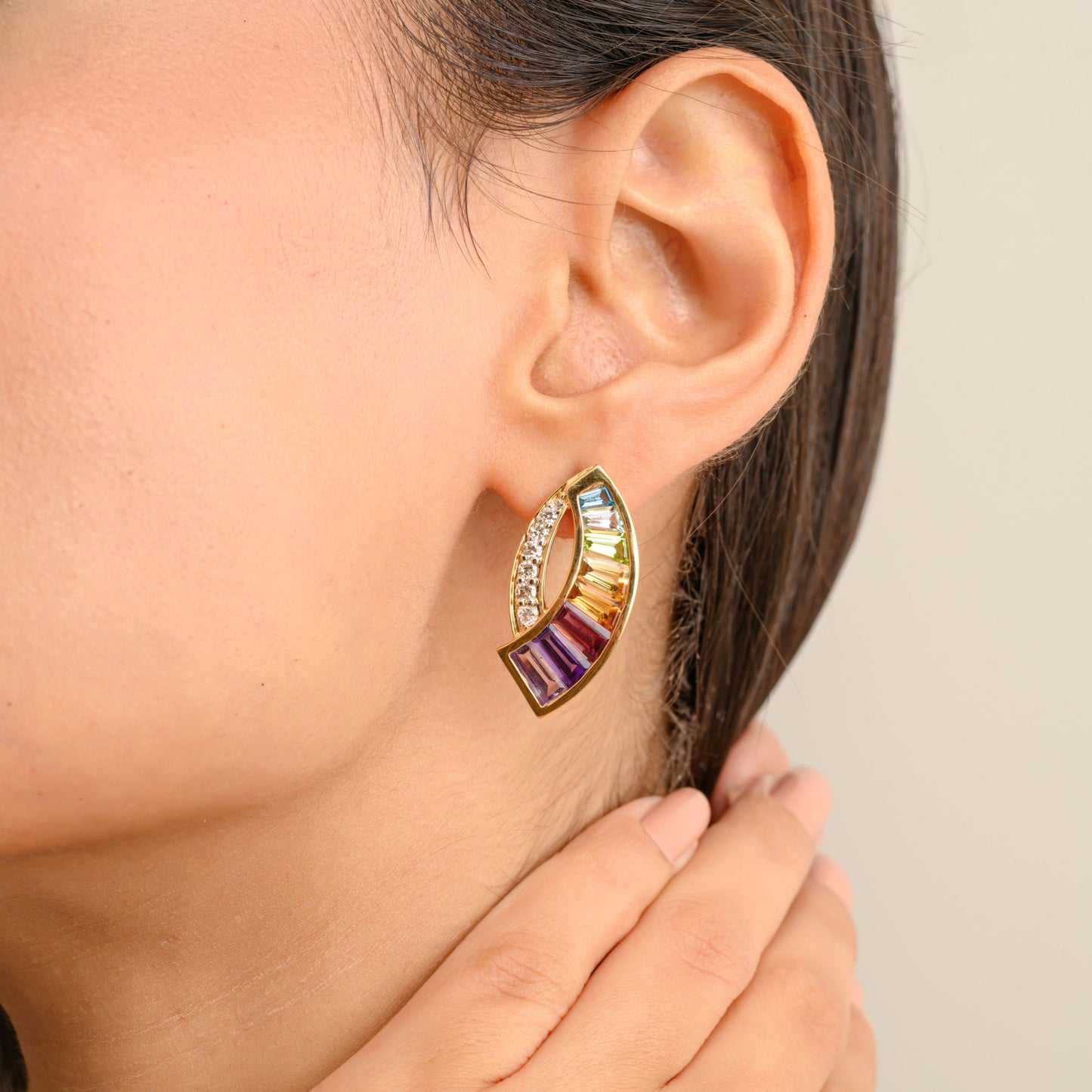 natural gemstone rainbow stylish studs earrings 