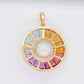 18K Gold Rainbow Gemstone Circle Diamond & Opal Reversible Pendant