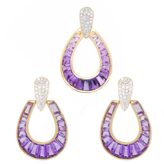 18K Gold Amethyst Diamond Doorknocker Set