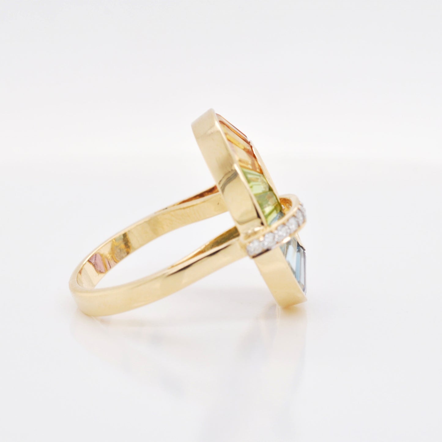 18K Gold Rainbow Baguette Gemstones Diamond Circle Ring