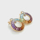 Classic Gold Rainbow Gemstones Diamond Circle Earrings