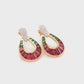 18K Gold Garnet Green Tourmaline Diamond Doorknocker Earrings