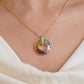 18K Gold Rainbow Multi-Gemstones Diamond Circle Pendant Necklace