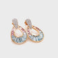 18K Gold Aquamarine Pink Tourmaline Diamond Doorknocker Earrings