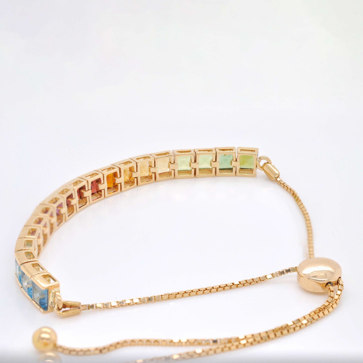 18K Gold Rainbow Gemstones Tennis Bolo Bracelet