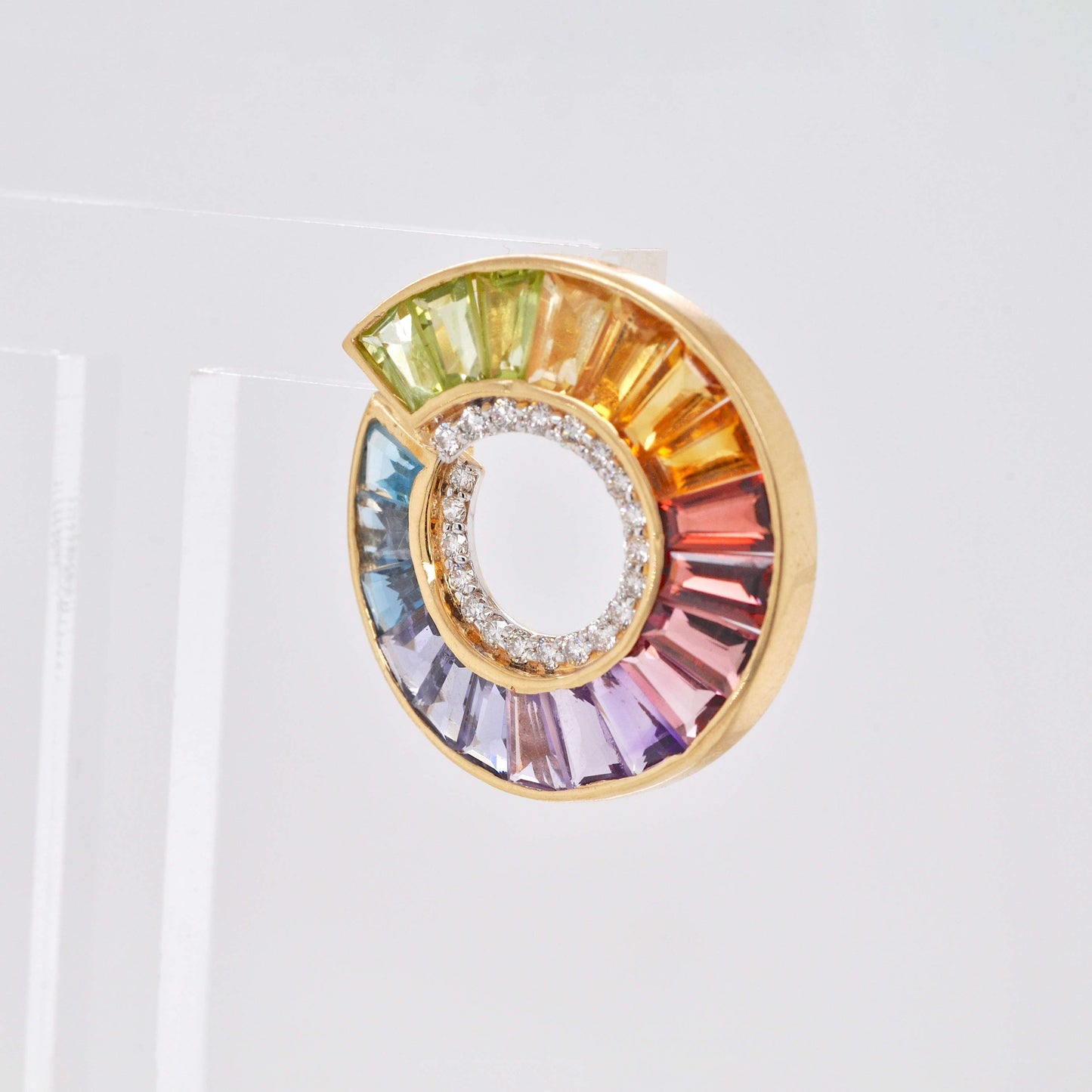 Premium Gold Rainbow Curve Diamond Stud Earrings