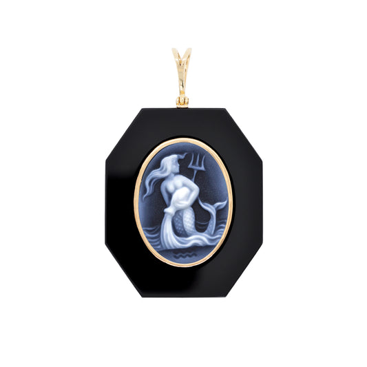 Aquarius Zodiac Agate Cameo Black Onyx Pendant Necklace