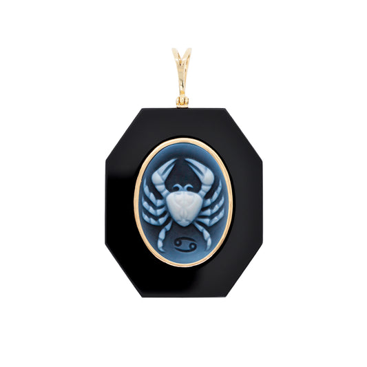 Cancer Zodiac Agate Cameo Black Onyx Pendant Necklace